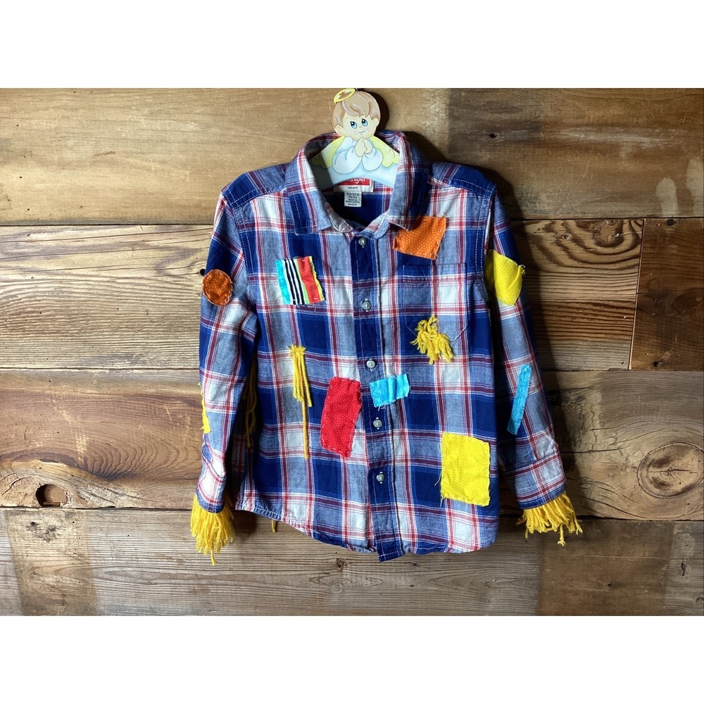 Kids Handmade Halloween  Scarecrow Costume On Wrangler Flannel Shirt Sz 4-5